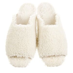 Drink Studios White Shearling Slide Slippers, White, Size 8